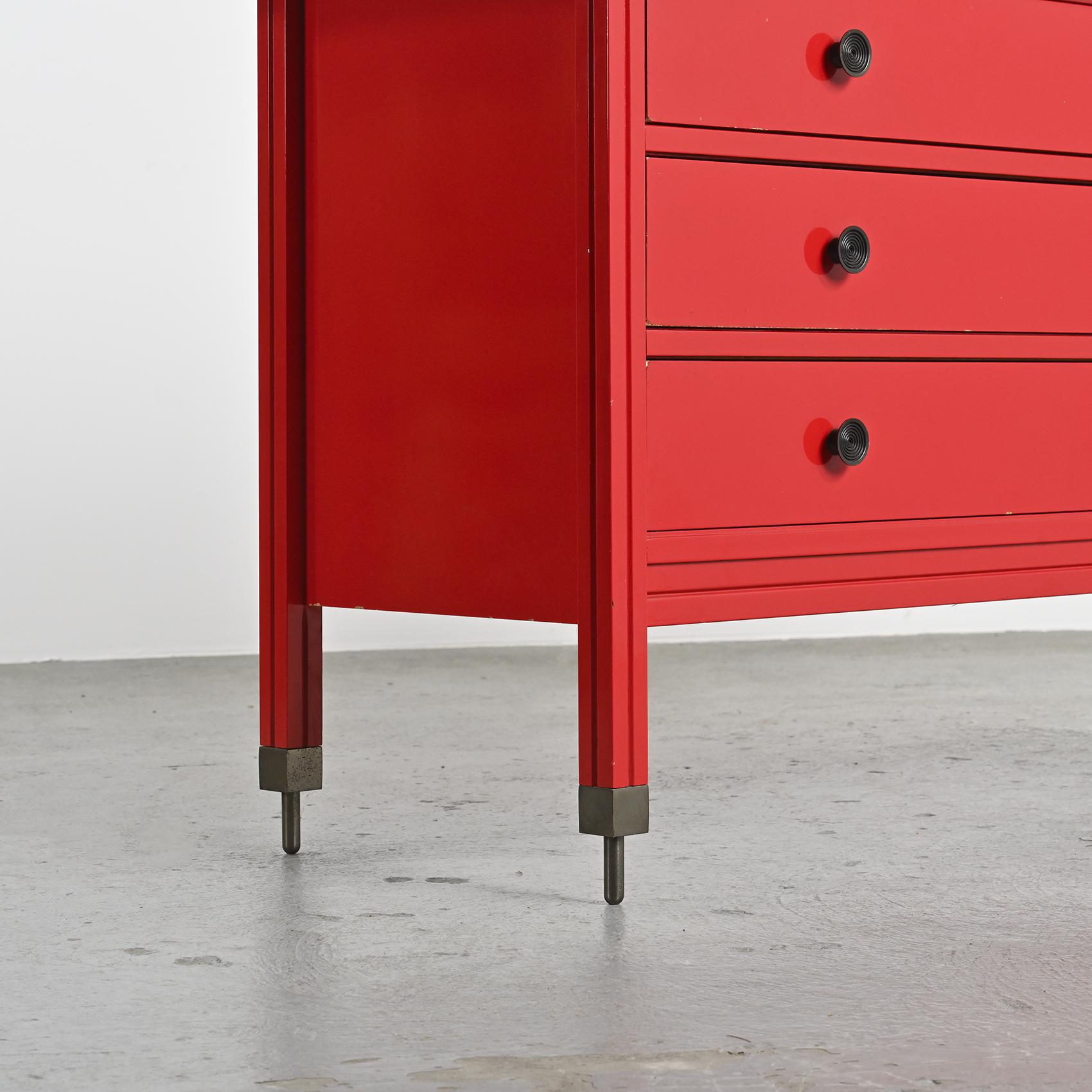 Commode laquée rouge Carlo De Carli, pour Sormani, circa 1963