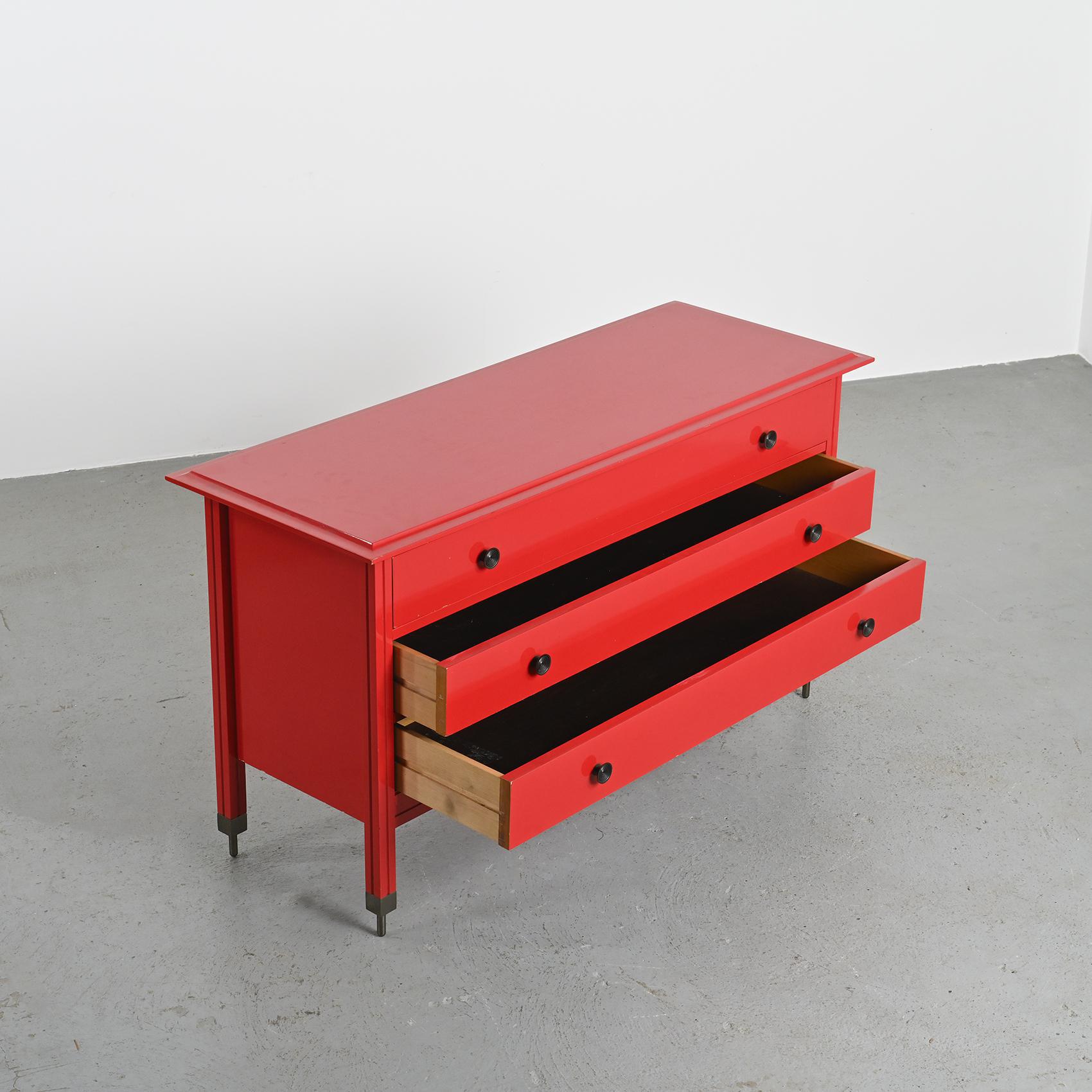 Commode laquée rouge Carlo De Carli, pour Sormani, circa 1963
