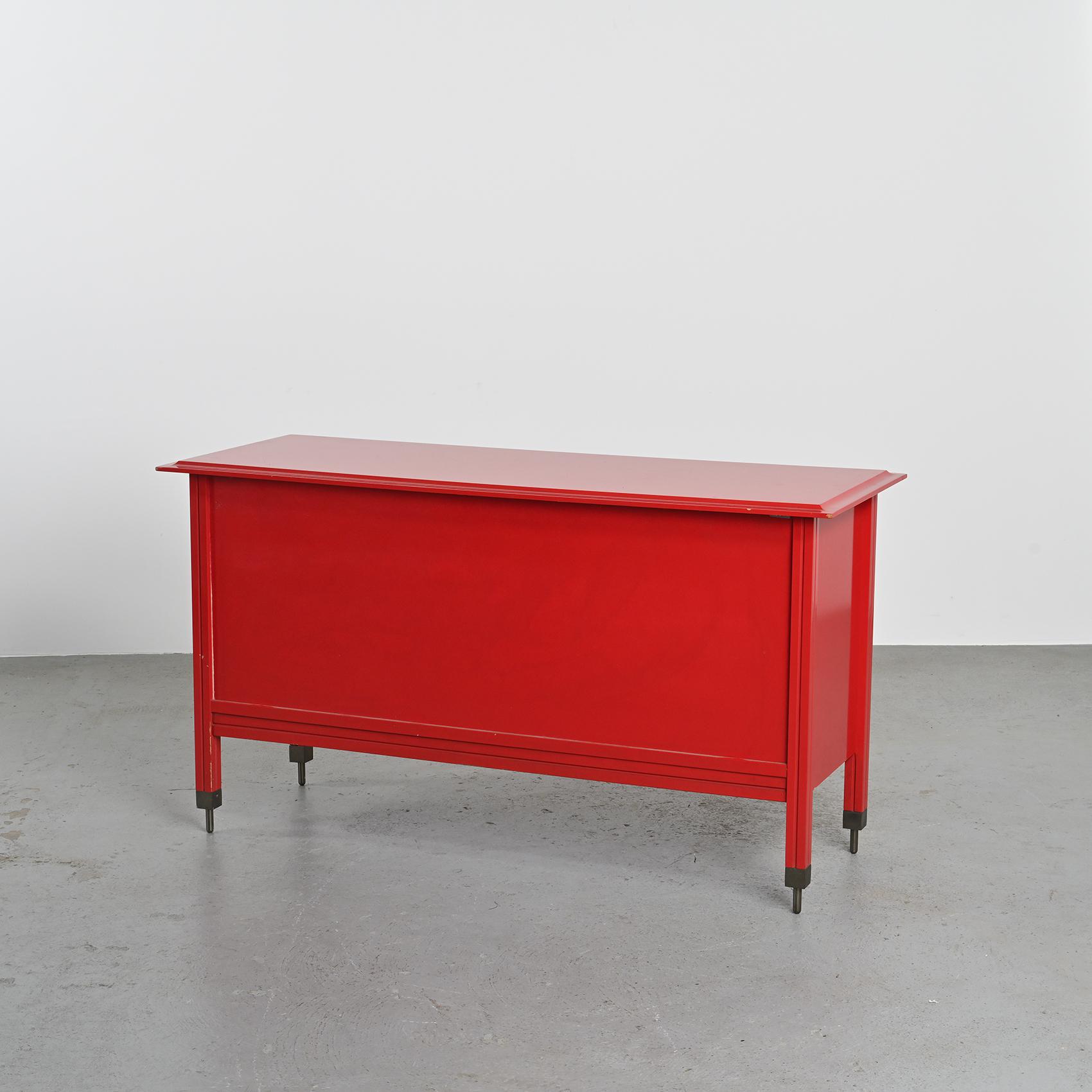 Commode laquée rouge Carlo De Carli, pour Sormani, circa 1963