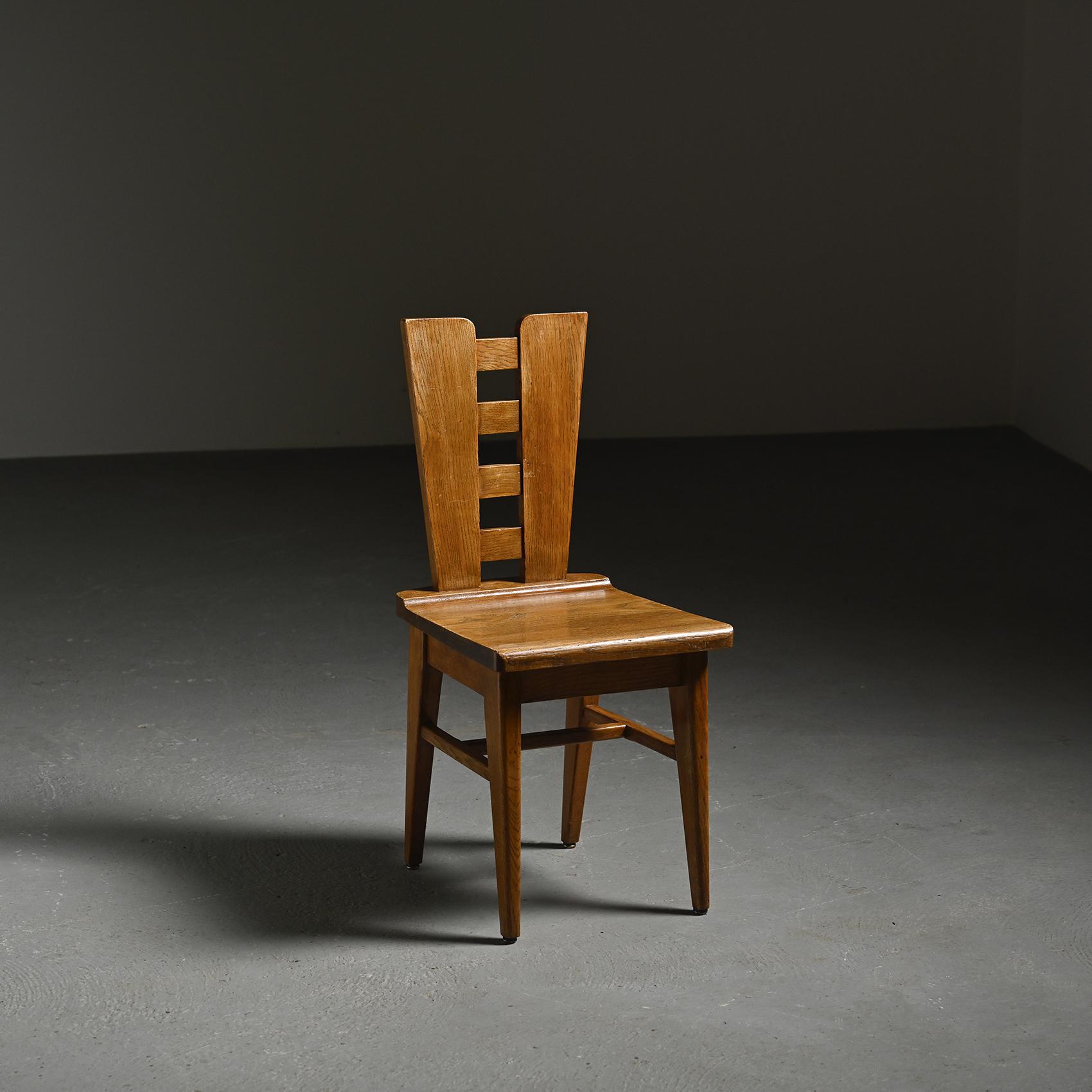 Oak chairs by Henry Jacques Le Même, France ca. 1940, Set of 6