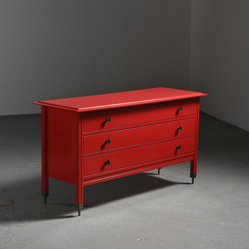 Commode laquée rouge Carlo De Carli, pour Sormani, circa 1963