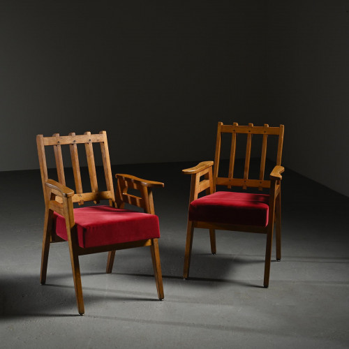 Rare Paire de fauteuils en bois, Henry Jacques Le Même, Megève, circa 1949