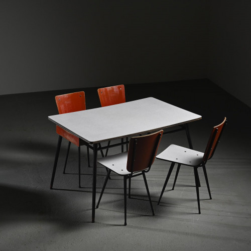 Ensemble table et chaises de cuisine André Sornay, Lyon 1955