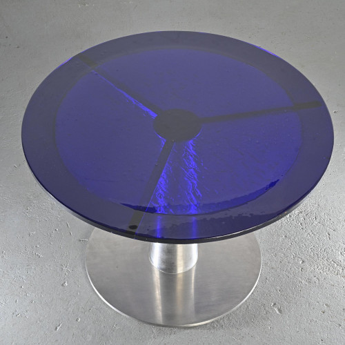 Table à dîner en verre soufflé et acier par Perrin & Perrin, circa 1990