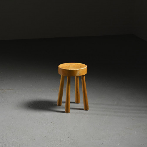 Solid pine stool, Charlotte Perriand, 1970s