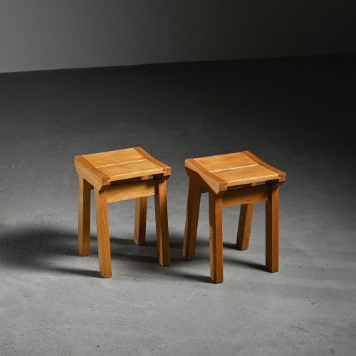 Pair of Pine Stools for Les Arcs, by Christian Durupt