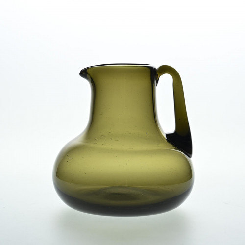 Cruche en verre soufflé vert olive par Claude Morin, Dieulefit 1976