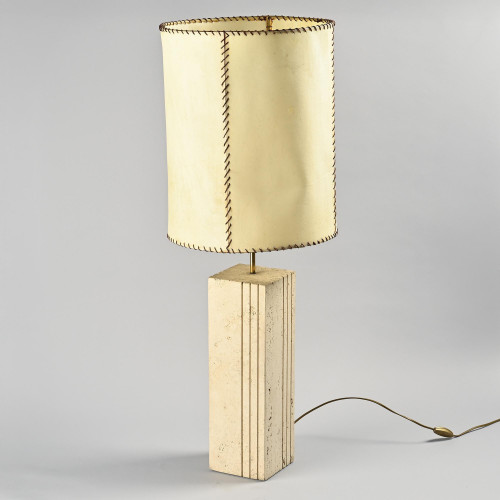 Travertine and parchment lamp, Italy, circa 1970
