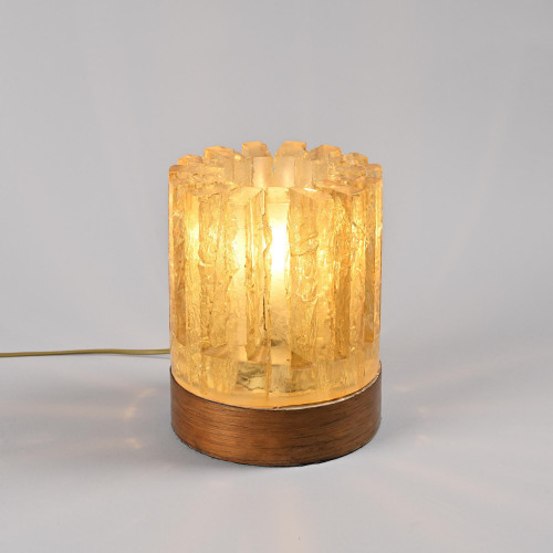 Ice-effect resin lamp with wooden base, Italy, circa 1970