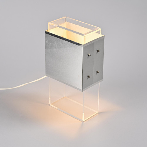 Brushed aluminum and plexiglass table lamp, circa 1970