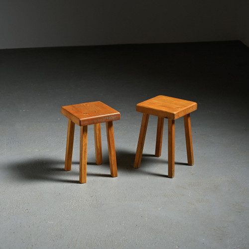 Pair of solid pine stools, Les Arcs, circa 1980