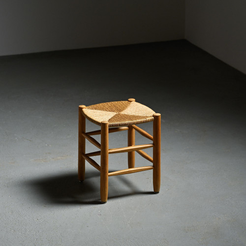 Bauche stool in ash and woven rush, Charlotte Perriand, circa 1950