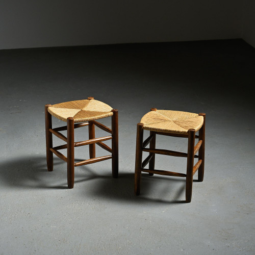 Pair of Bauche Stools by Charlotte Perriand, Maison Sentou, circa 1950
