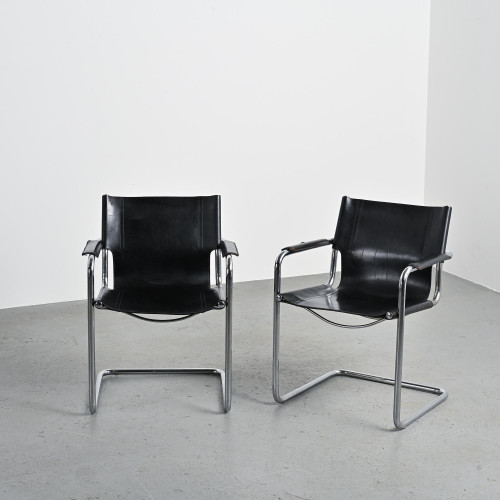 Pair of Leather Cantilever Armchairs by Matteo Grassi, Italy, circa 1970