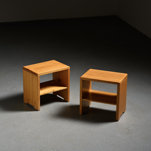 Paire of Solid Pine Nightstand from les Arcs, France 1975