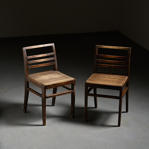 Pair of dark-stained beech chairs by René Gabriel, circa 1943