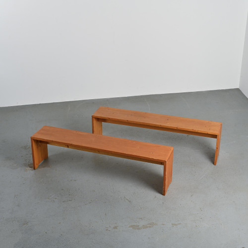 Pair of solid pine benches, France, circa 1975
