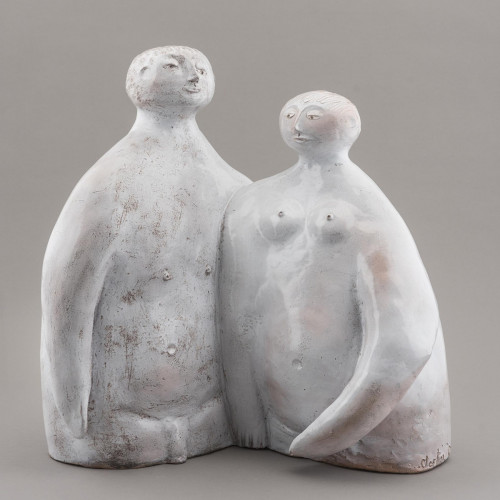 Ceramic Sculpture of a Naked Couple, Robert and Jean Cloutier, circa 1990