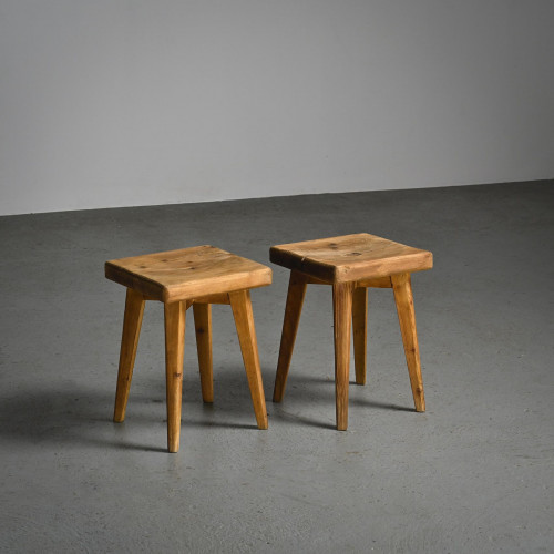 Pair of solid pine stools by Christian Durupt, Meribel 1960