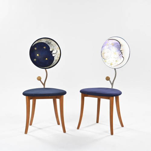 Pair of Luna e Sole beech and metal chairs, Carlo Berruti, 1990