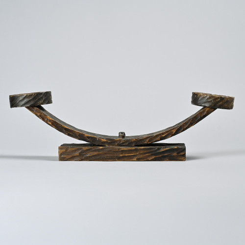 Gouge-carved solid wood candlestick, France, circa 1950