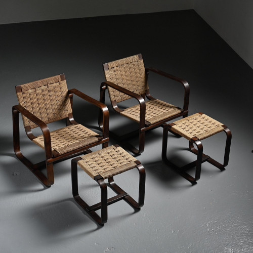 Pair of armchairs and ottomans by Giuseppe Pagano, Italy, 1940s
