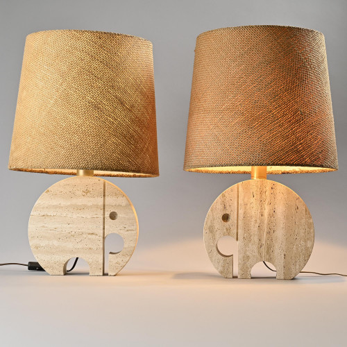 Set of Two "Elephant" table lights in travertine by Fratelli Mannelli, circa 1970