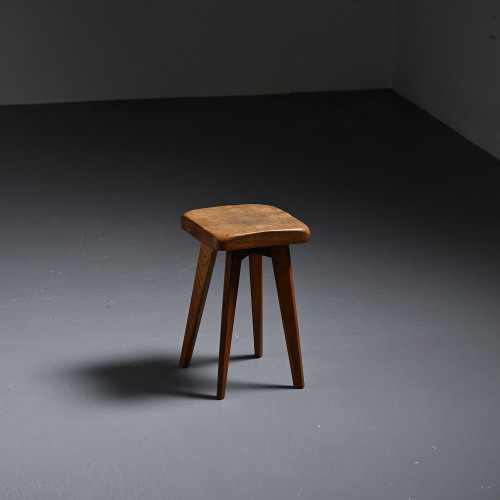 Solid oak stool, French work, 1950s