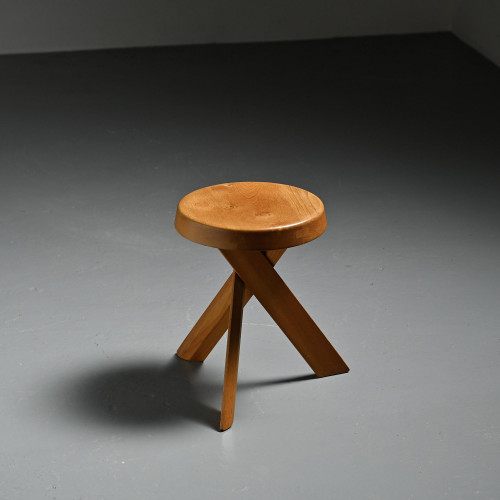 Tabouret original S31 en orme massif par Pierre Chapo, vers 1980
