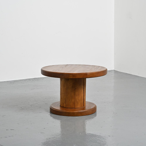 Wood circle coffee table, Art Populaire, France 1960s