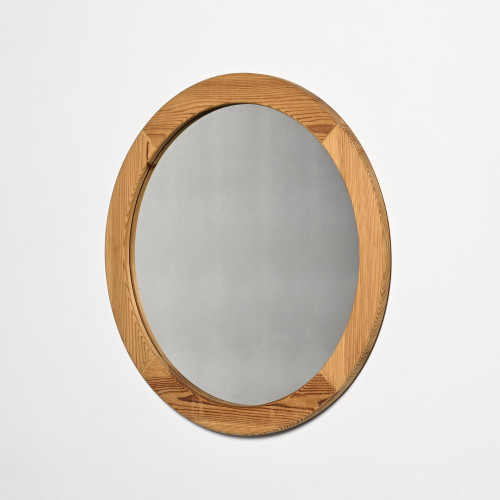 Round Solid Pine Mirror, Les Arcs, circa 1980