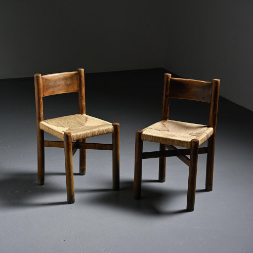 Paire de chaises Méribel par Charlotte Perriand, édition ancienne BCB, circa 1950