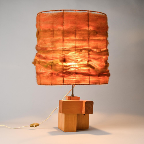 Lampe de table sculpturale en pin massif, France, circa 1970