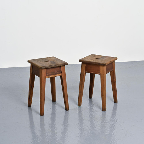 Pair of solid pine stools, Courchevel, France, circa 1960