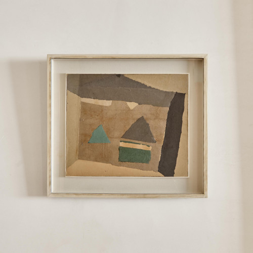 "Mountain Lake with Boats' - collaged paper by Francis Davison (1919 - 1984)