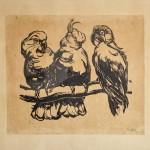 'Parrots' - a woodblock print by Poul Rytter (1895 - 1965)