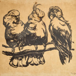 'Parrots' - a woodblock print by Poul Rytter (1895 - 1965)