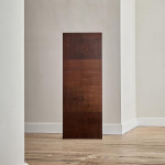 A rectangular steel and end-grain teak coffee table