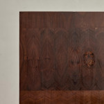 A rectangular steel and end-grain teak coffee table