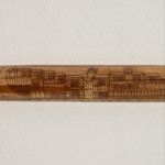 An incised bamboo cane depicting trade shipping at the Dejima Gate, Nagasaki