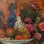 "Rose Still Life" - Oil on board by Lionel Bulmer (1919 - 1992)