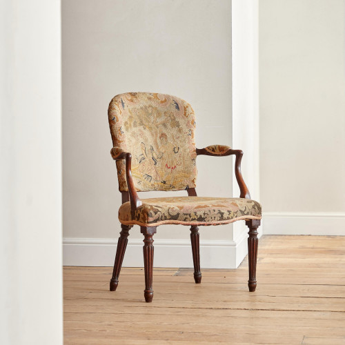 A George III Hepplewhite period mahogany elbow chair