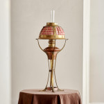 A large Arts & Crafts brass and copper paraffin lamp attributed to Gustave Serrurier-Bovy (1858 - 1910)