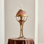 A large Arts & Crafts brass and copper paraffin lamp attributed to Gustave Serrurier-Bovy (1858 - 1910)