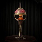 A large Arts & Crafts brass and copper paraffin lamp attributed to Gustave Serrurier-Bovy (1858 - 1910)