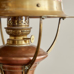 A large Arts & Crafts brass and copper paraffin lamp attributed to Gustave Serrurier-Bovy (1858 - 1910)