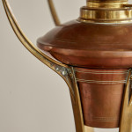 A large Arts & Crafts brass and copper paraffin lamp attributed to Gustave Serrurier-Bovy (1858 - 1910)