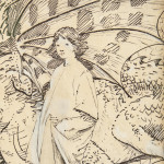 Sketch for 'Innocence' - pen and ink with gouache by Thomas Cooper Gotch (1854 - 1931)