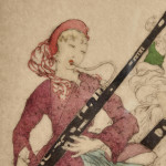 Elyse Ashe Lord RI (1900-1971), 'Bassoons Players,' hand-coloured drypoint etching