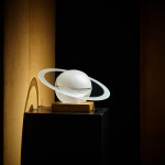 A rare pair of 'Saturne' frosted glass table lamps by Jean Tranchant (1904 - 1972) for Damon